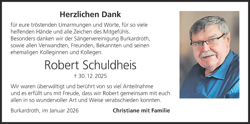  Traueranzeige für Robert Schuldheis vom 31.01.2026 aus MGO
