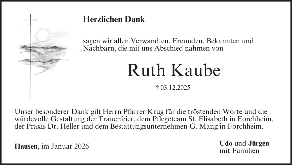  Traueranzeige für Ruth Kaube vom 17.01.2026 aus MGO