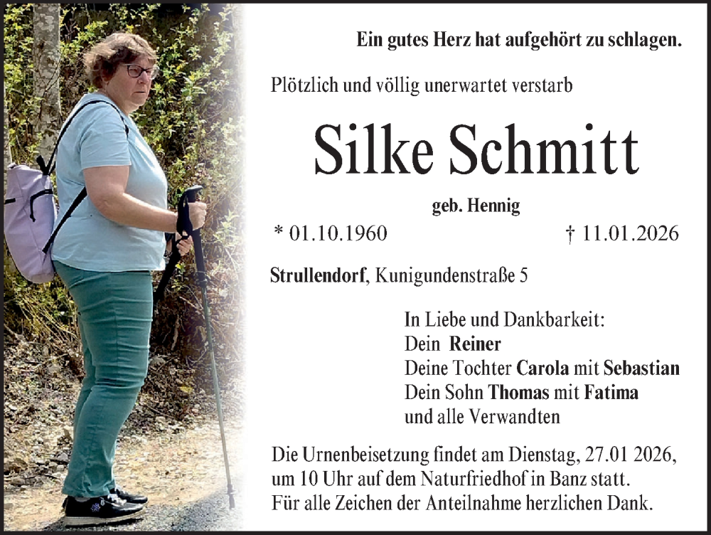  Traueranzeige für Silke Schmitt vom 17.01.2026 aus MGO