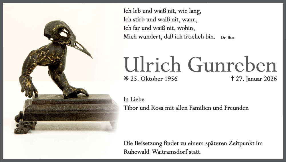  Traueranzeige für Ulrich Gunreben vom 31.01.2026 aus MGO