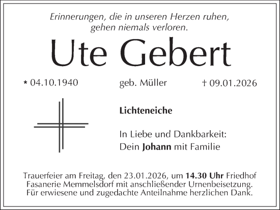Anzeige von Ute Gebert von MGO