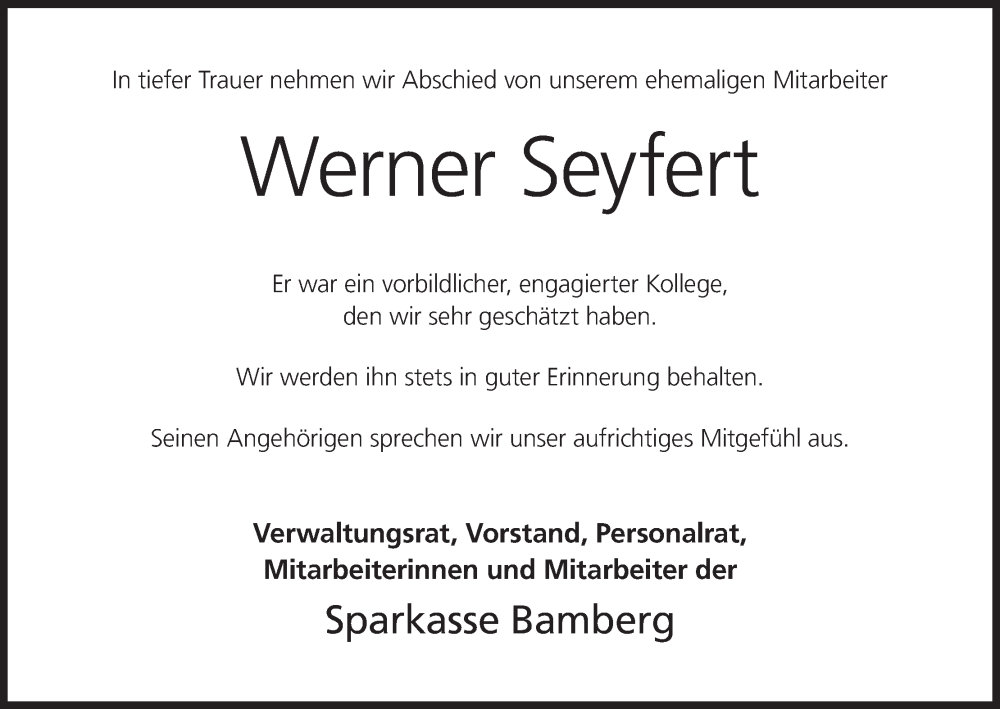  Traueranzeige für Werner Seyfert vom 17.01.2026 aus MGO
