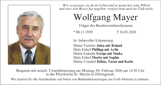 Anzeige von Wolfgang Mayer von MGO
