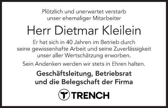 Anzeige von Dietmar Kleilein von MGO