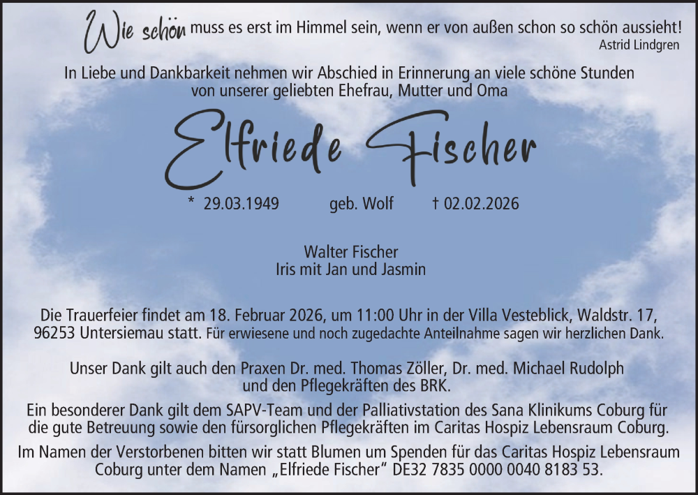  Traueranzeige für Elfriede Fischer vom 07.02.2026 aus MGO