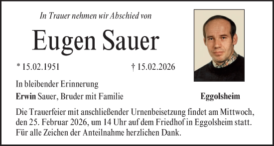 Anzeige von Eugen Sauer von MGO