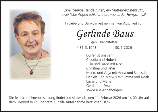 Anzeige von Gerlinde Baus von MGO