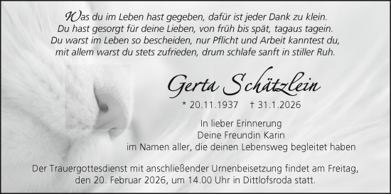 Anzeige von Gerta Schätzlein von MGO