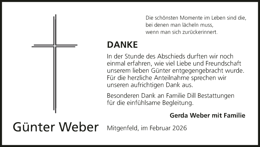  Traueranzeige für Günter Weber vom 07.02.2026 aus MGO