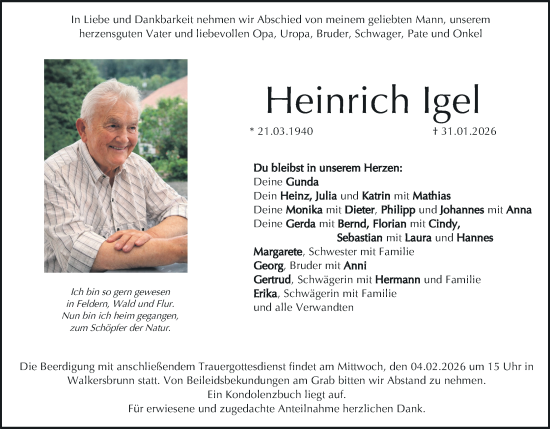 Anzeige von Heinrich Igel von MGO