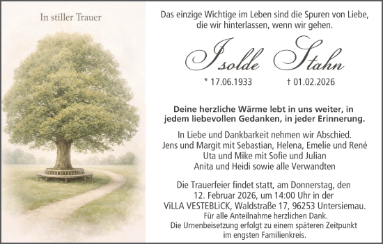 Anzeige von Isolde Stahn von MGO