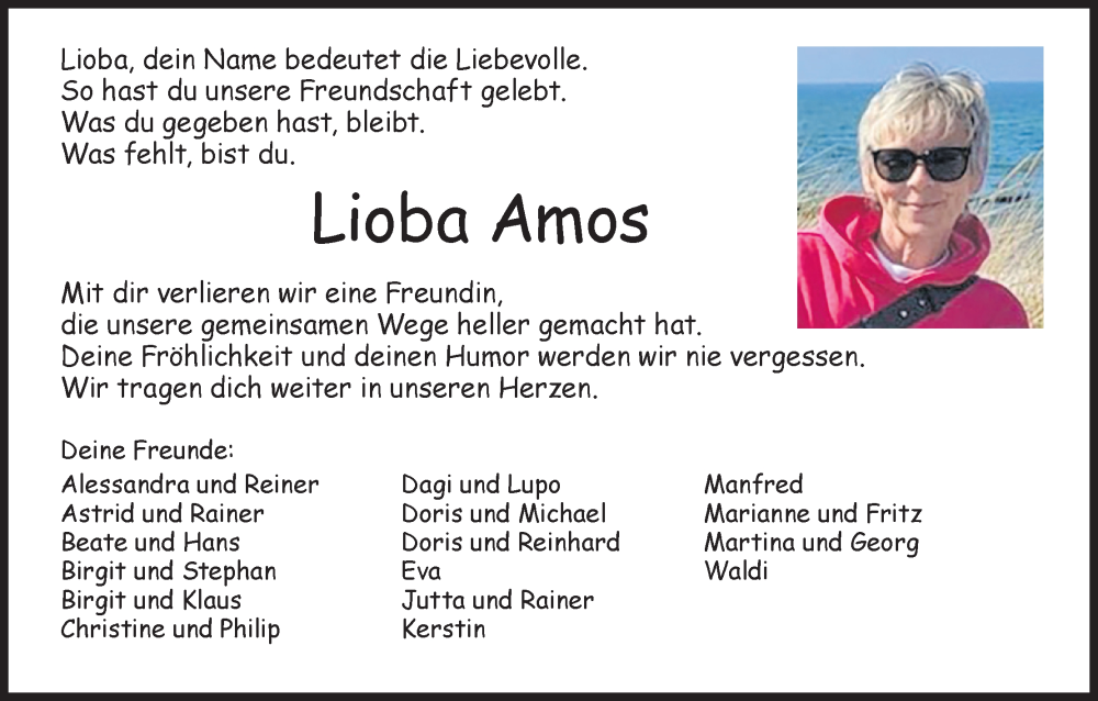  Traueranzeige für Lioba Amos vom 07.02.2026 aus MGO