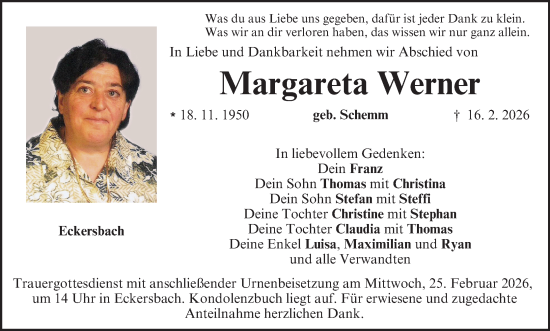 Anzeige von Margareta Werner von MGO