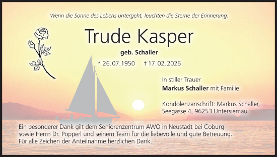 Anzeige von Trude Kasper von MGO