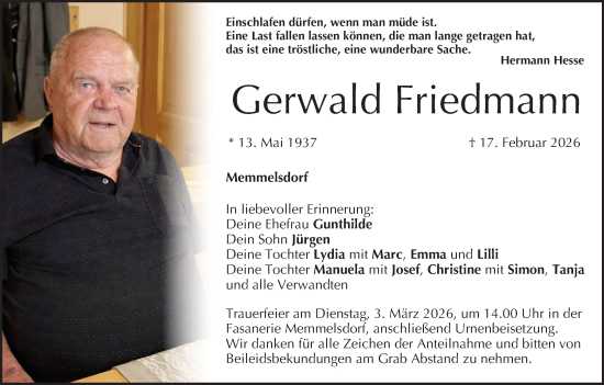 Anzeige von Gerwald Friedmann von MGO