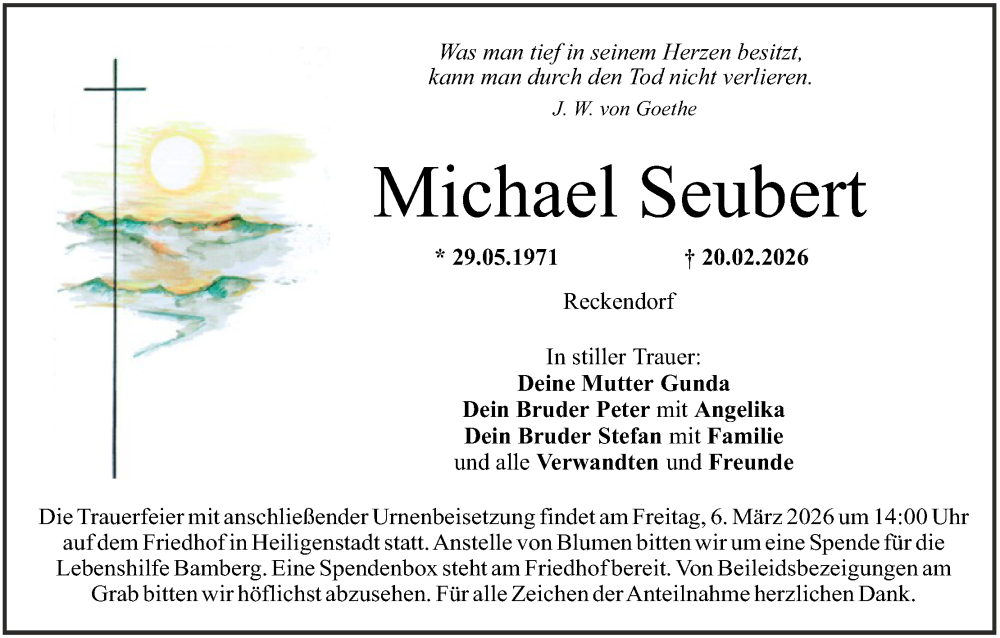  Traueranzeige für Michael Seubert vom 28.02.2026 aus MGO